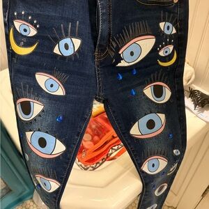 Blue Skinny Jeans with Eye Motif